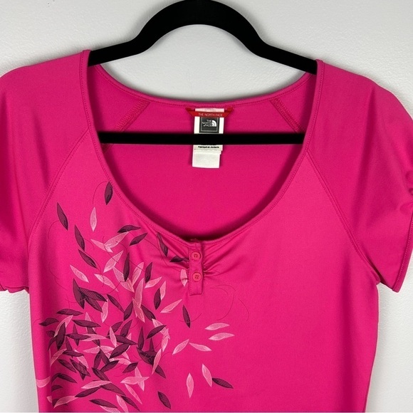 The North Face Floral Pink Vapor Wick Short Sleeve Henley Top Large - Picture 3 of 13